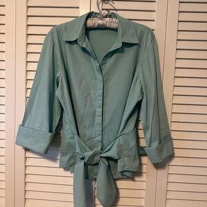 EUC Coldwater Creek Seafoam Button-Down 3/4 Sleeve Shirt